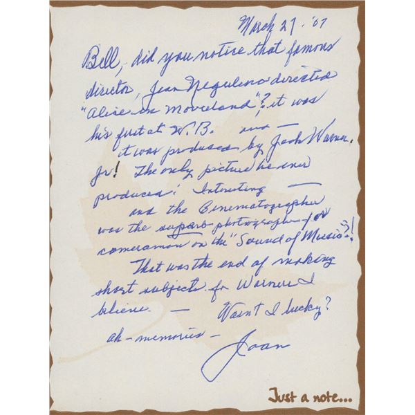 Joan Leslie signed letter