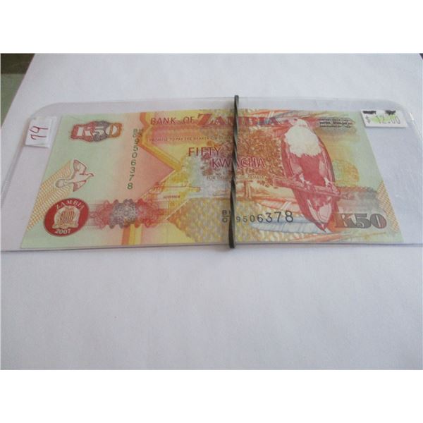 2007 BANK OF ZAMBIA UNCIRCULATED FIFTY KINACHOR BANK NOTE