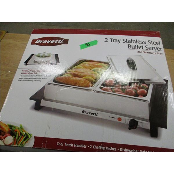 NEW:  2 TRAY STAINLESS STEEL BUFFET SERVER