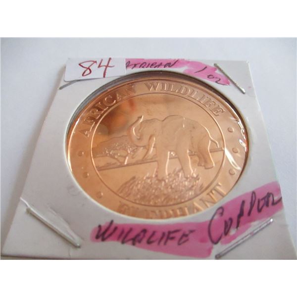 999 FINE COPPER AFRICAN WILDLIFE MINT COIN