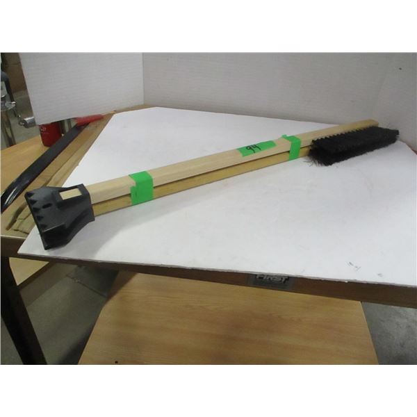 2 WOODEN HANDLE SNOW BRUSHES