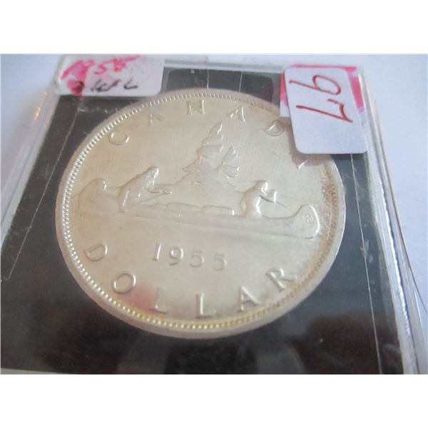 1955 (3 WATERLINE) CANADA SILVER DOLLAR