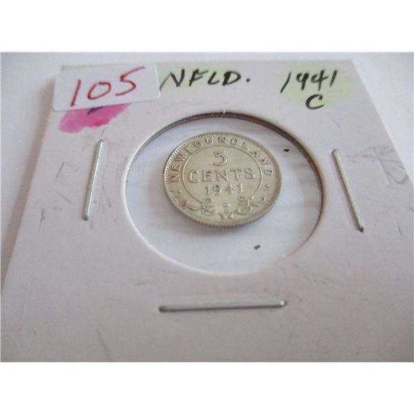 1941C NEWFOUNDLAND SILVER FIVE CENT