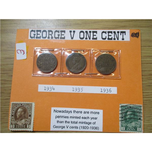 1934, 1935 & 1936 CANADA KING GEORGE V PENNY SET