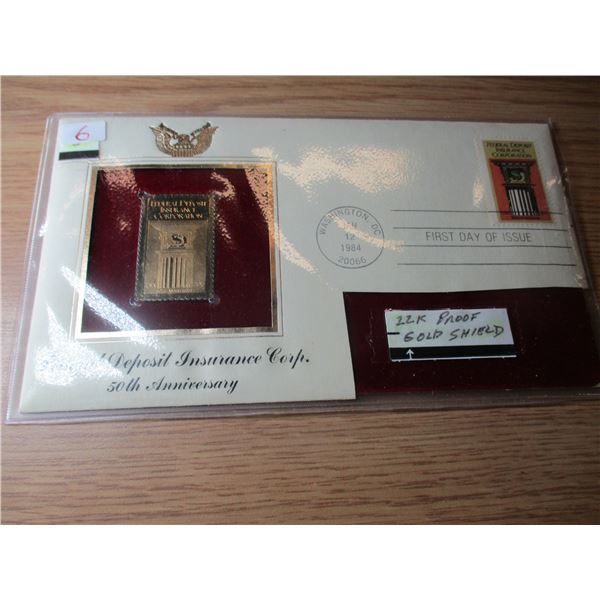 50TH ANNIVERSARY FED. INSURANCE 22 KARAT GOLD SHIELD STAMP