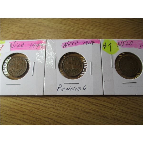 1943, 1944, & 1947 NEWFOUNDLAND PENNIES