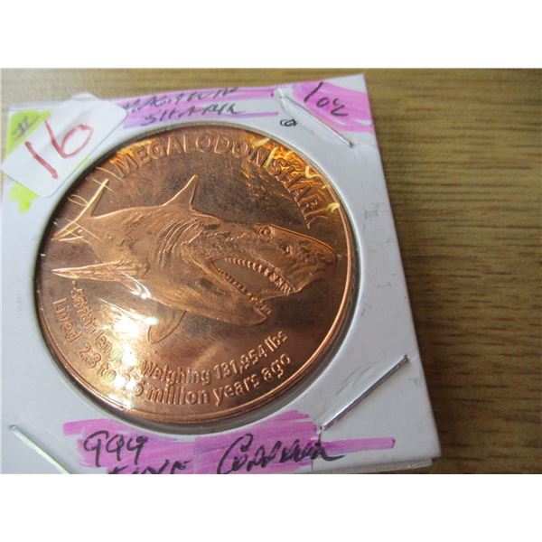 999 FINE COPPER MAGALDON SHARK COIN