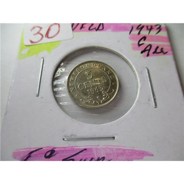 1943C NEWFOUNDLAND SILVER FIVE CENT
