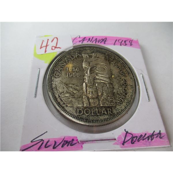 1958 BC TOTEM POLE CANADA SILVER DOLLAR