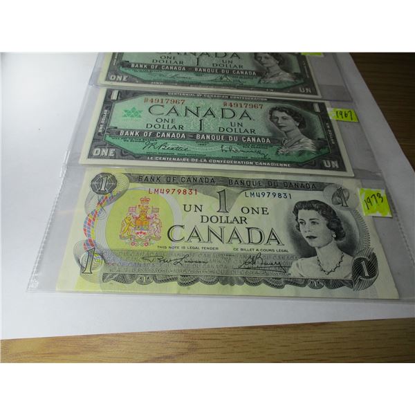 1954, 1967 & 1973 LAST OF CANADA $1 BILLS