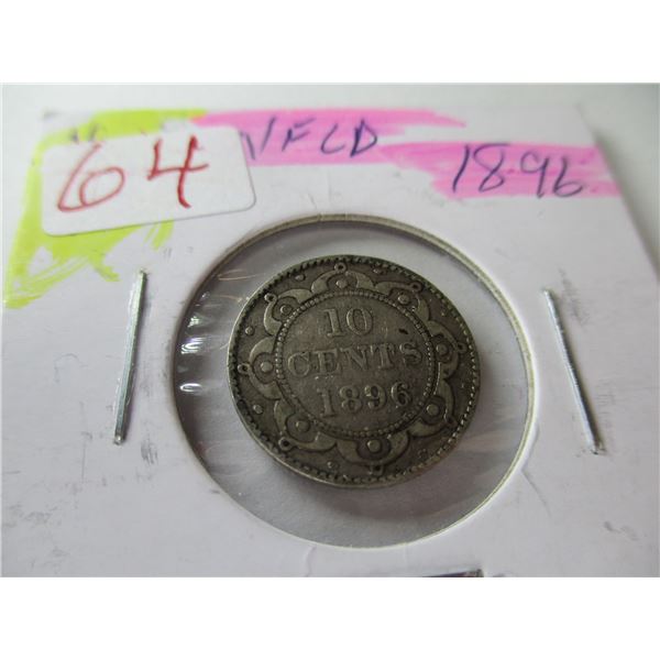 1896 VICTORIAN NEWFOUNDLAND SILVER DIME