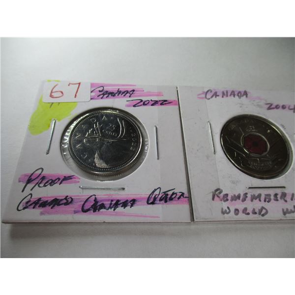 2022 PROOF CAMEO CANADA QUARTER & 2004 RED POPPY QUARTER