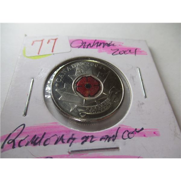 2004 REMEMBERANCE CANADA POPPY QUARTER