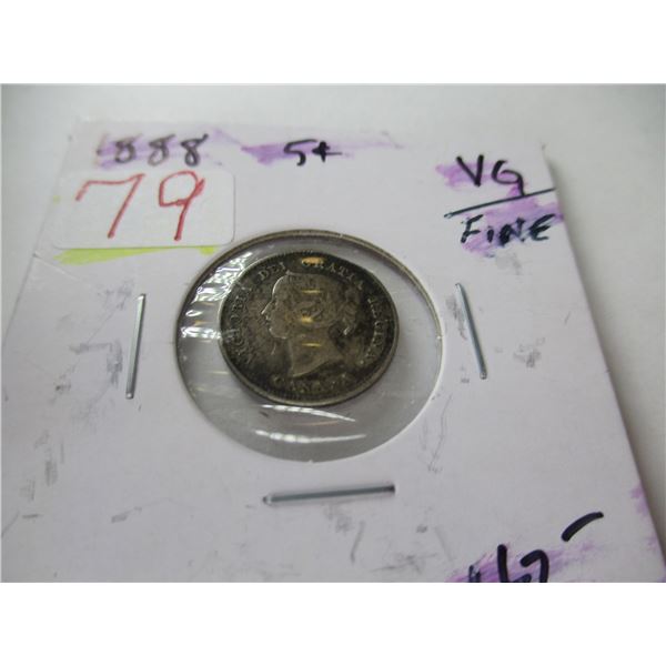 1888 VG/F VICTORIAN NEWFOUNDLAND SILVER FIVE CENT