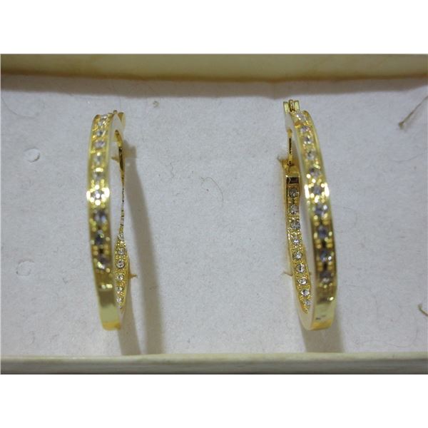 NEW:  925 STERLING SILVER NATURAL SAPPHIRE & CLEAR CZ HOOP EARRINGS