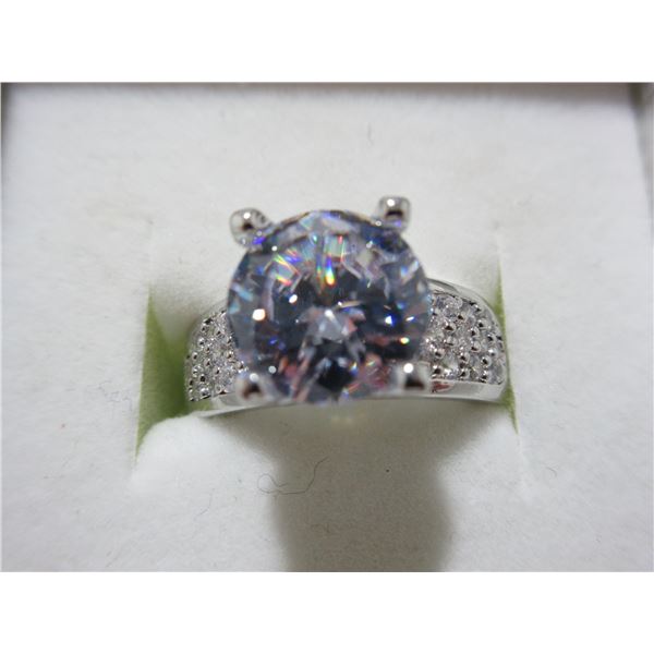 NEW:  3 CT 4 PRONG CZ WHITE STERLING SILVER RING (SIZE 8)