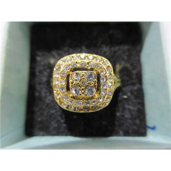 NEW:  18 KT GOLD PLATED CZ RING (SIZE 8)