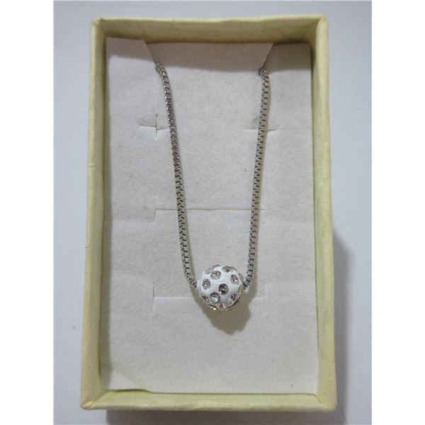 NEW:  925 STERLING SILVER BALL PENDANT CRYSTAL NECKLACE (16")