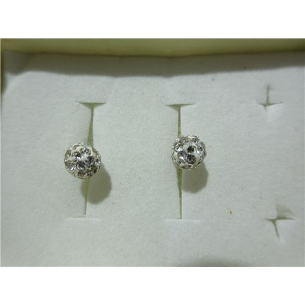 NEW:  RHINESTONE CZ FLOWER BALL EARRINGS (MEDIUM) (7.5 MM)
