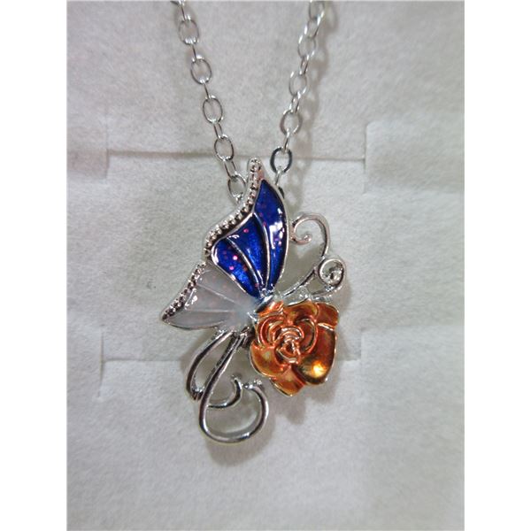 NEW:  925 STERLING SILVER HEART BUTTERFLY PENDANT NECKLACE