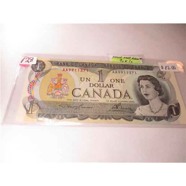 1973 BANK OF CANADA UNCIRCULATED POKER HAND SERIAL NUMBER (9'S & 1'S) $1 BILL