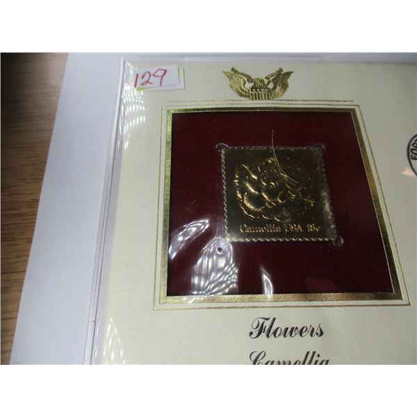 USA CAMELLIA FLOWERS 22 KARAT GOLD SHIELD STAMP