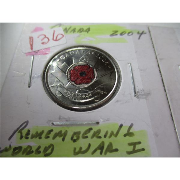 2004 - 2005 PROOF REMEMBERING WORLD WAR CANADA QUARTER