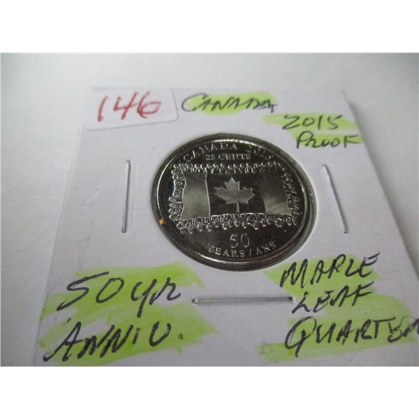 2015 PROOF CAMEO 50 YEAR ANNIVERSARY MAPLE LEAF CANADA QUARTER