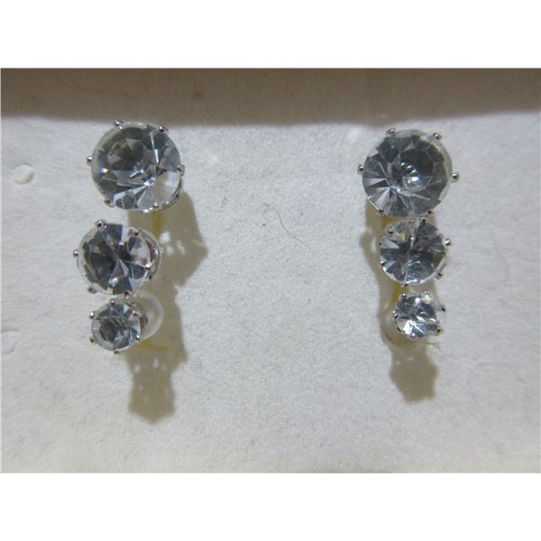 NEW:  3 PAIR CZ STAINLESS STEEL STUD EARRINGS