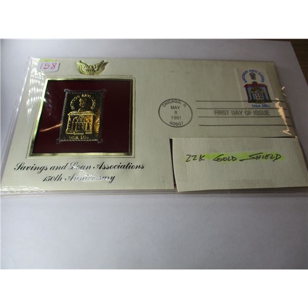 USA 150TH ANNIVERSARY SAVINGS & LOAN ASSOCIATION 22 KARAT GOLD SHIELD STAMP