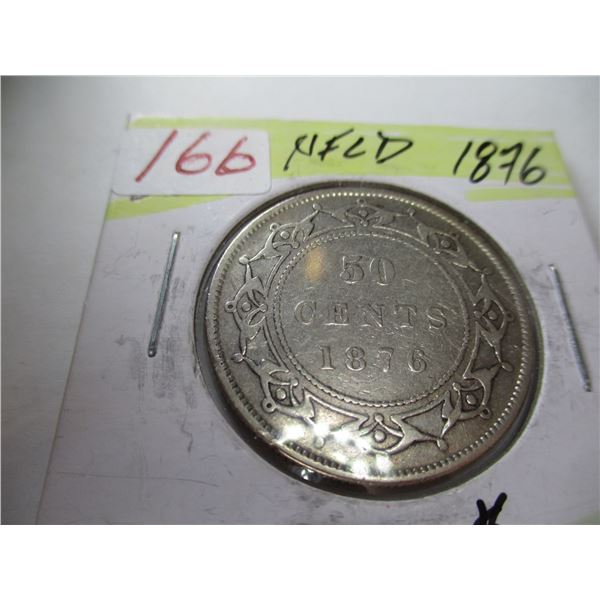 1876 VICTORIAN NEWFOUNDLAND SILVER HALF DOLLAR