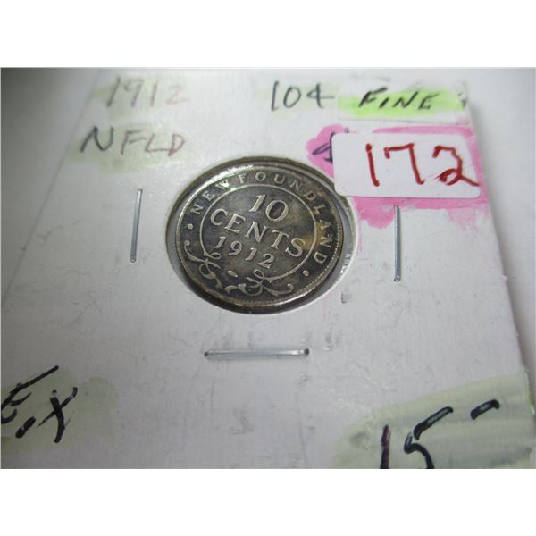 1912 KING GEORGE V NEWFOUNDLAND SILVER DIME