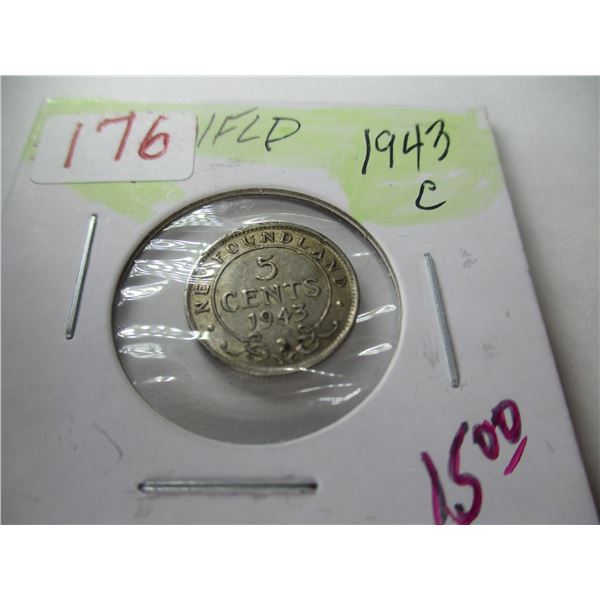 1943C NEWFOUNDLAND SILVER FIVE CENT