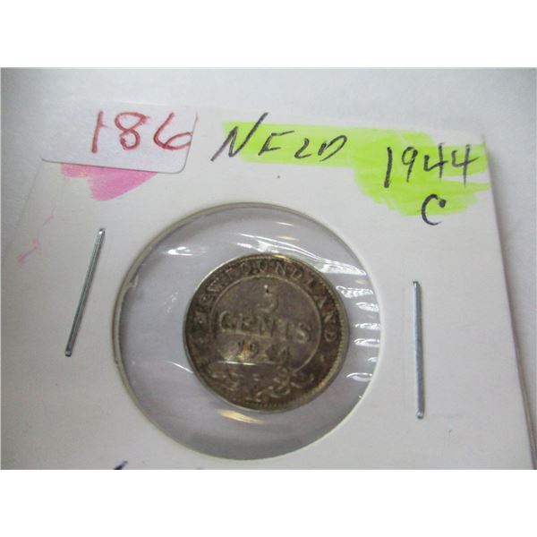 1944C NEWFOUNDLAND SILVER FIVE CENT COIN