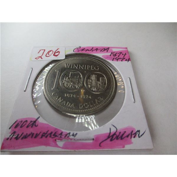 1874 - 1974 100TH ANNIVERSARY WINNIPEG DOLLAR