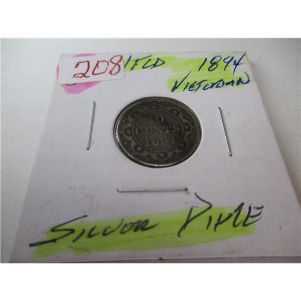 1894 VICTORIAN NEWFOUNDLAND DIME