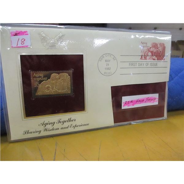 AGING TOGETHER 22 KARAT GOLD SHIELD USA STAMP