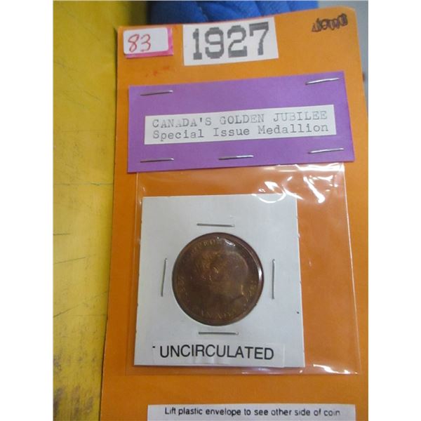 1927 UNCIRCULATED GOLDON JUBILEE CANADA PENNY