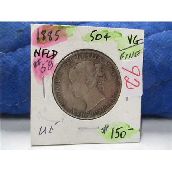 1885 VICTORIAN NEWFOUNDLAND SILVER HALF DOLLAR