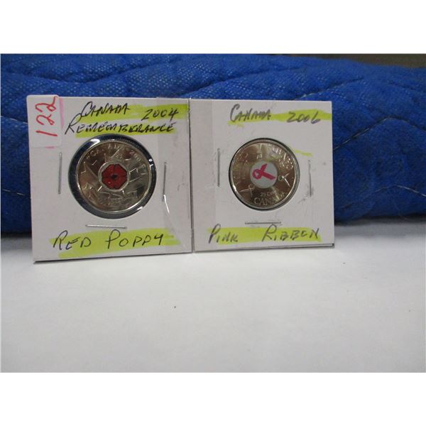 2004 REMEMBERANCE RED POPPY & 2006 PINK RIBBON PROOF QUARTERS
