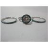 Image 4 : NEW:  SILVER PLATED BLUE GEMSTONE 3 PIECE RING SET (SIZE 7)