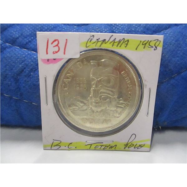 1958 BC TOTEM POLE CANADA SILVER DOLLAR