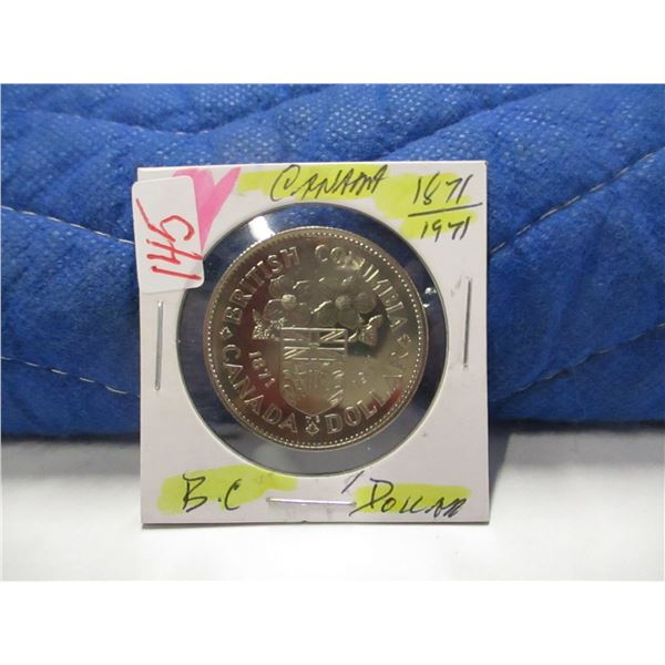 1871 - 1971 PROOF CAMEO CANADA BRITISH COLUMBIA DOLLAR