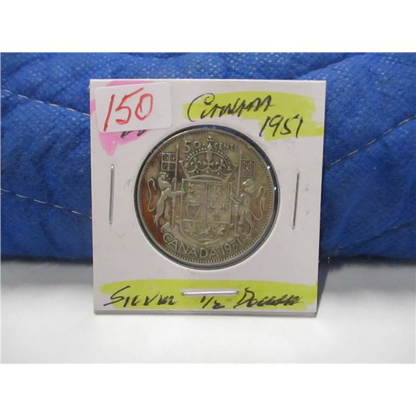 1951 CANADA KING GEORGE VI SILVER HALF DOLLAR