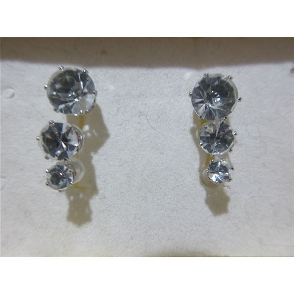 NEW:  3 PAIR CZ STAINLESS STEEL STUD EARRINGS
