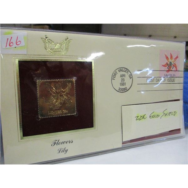 FLOWERS LILY 22 KARAT GOLD SHIELD