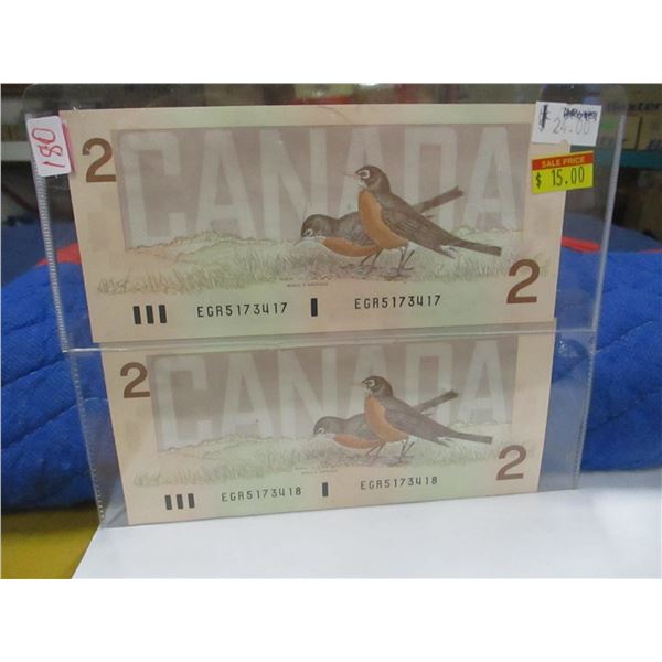 2 - 1986 CAMADA BORD SERIES SEQUENTIAL SERIAL NUMBER LAST OF CANADA $2 BILLS
