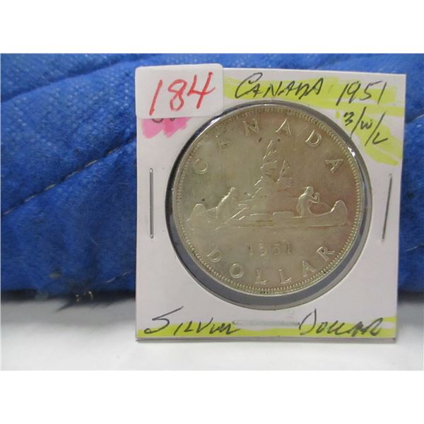 1951 THREE WATERLINE CANADA SILVER DOLLAR
