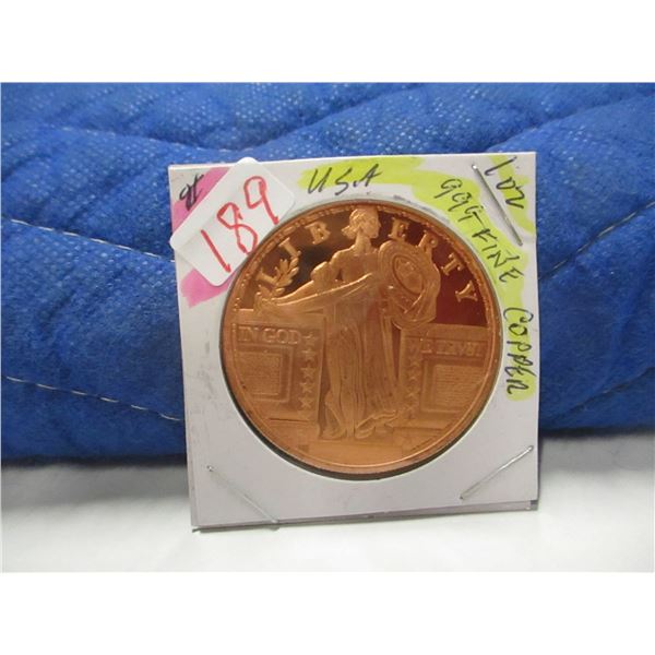 USA STANDING LIBERTY 999 1 OZ FINE COPPER COIN