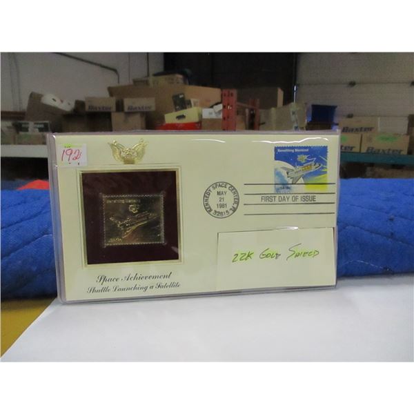 USA SPACE ACHIEVEMENT SHUTTLE 22 KARAT GOLD SHIELD